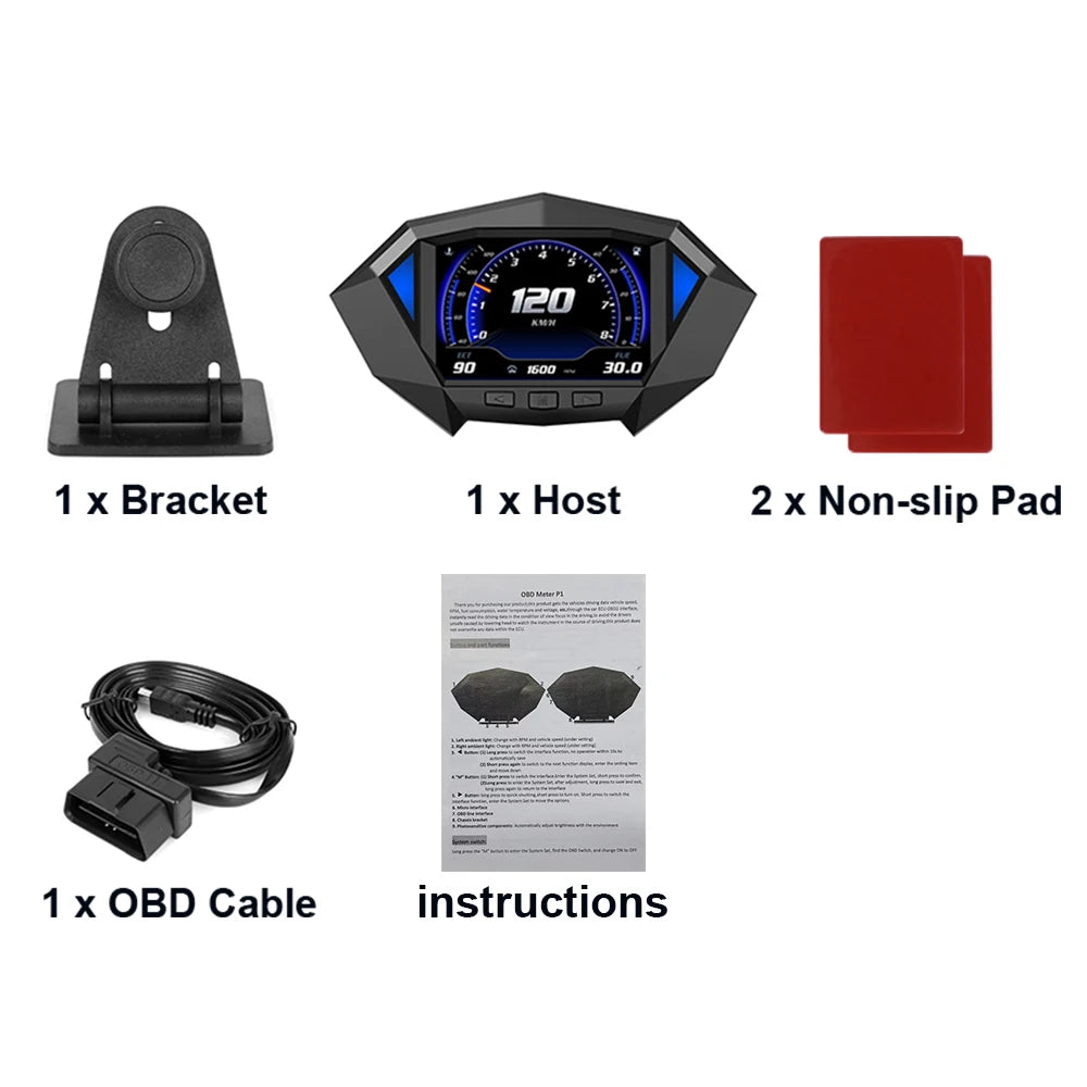 P1 Digital HUD Car Head Up Display On Board Computer Clock Slope Meter GPS Speedometer OBD2 Diagnostic Tools Instrument Cluster
