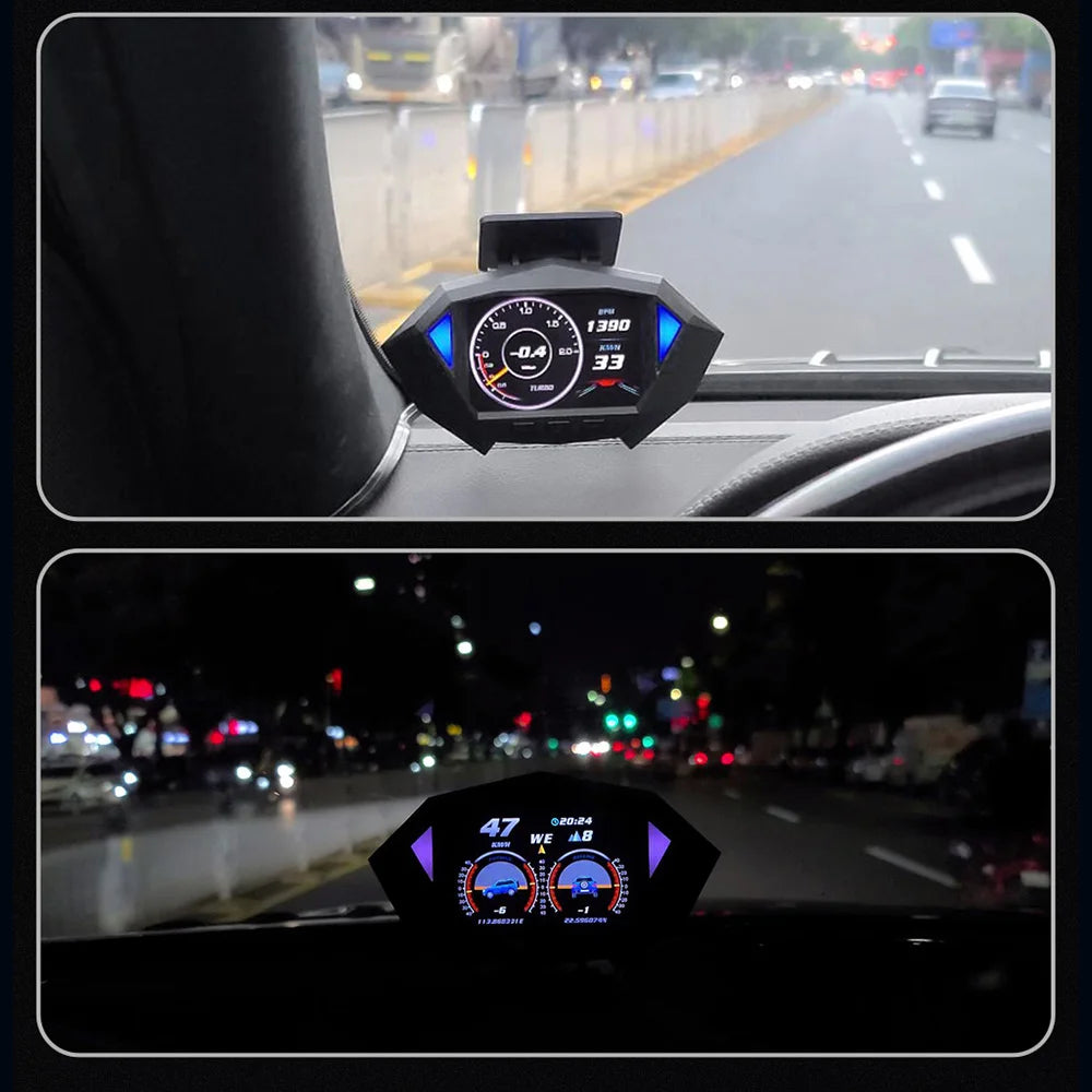 P1 Digital HUD Car Head Up Display On Board Computer Clock Slope Meter GPS Speedometer OBD2 Diagnostic Tools Instrument Cluster