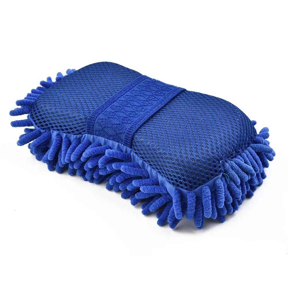 1 Pc Blue Microfiber Chenille Car Wash Sponge Care Washing Brush Pad Cleaning Tool Auto Washing Towel Gloves Styling Accessories - All in One