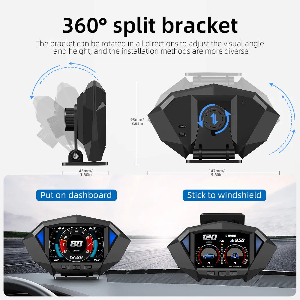P1 Digital HUD Car Head Up Display On Board Computer Clock Slope Meter GPS Speedometer OBD2 Diagnostic Tools Instrument Cluster