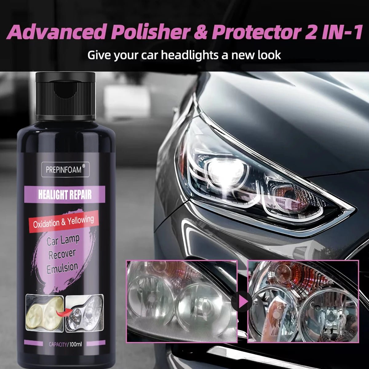 Car Headlight Restoration Polishing Kits Headlamp Repair Cleaning Paste Remove Oxidation Headlight Polish Liquid - All in 1