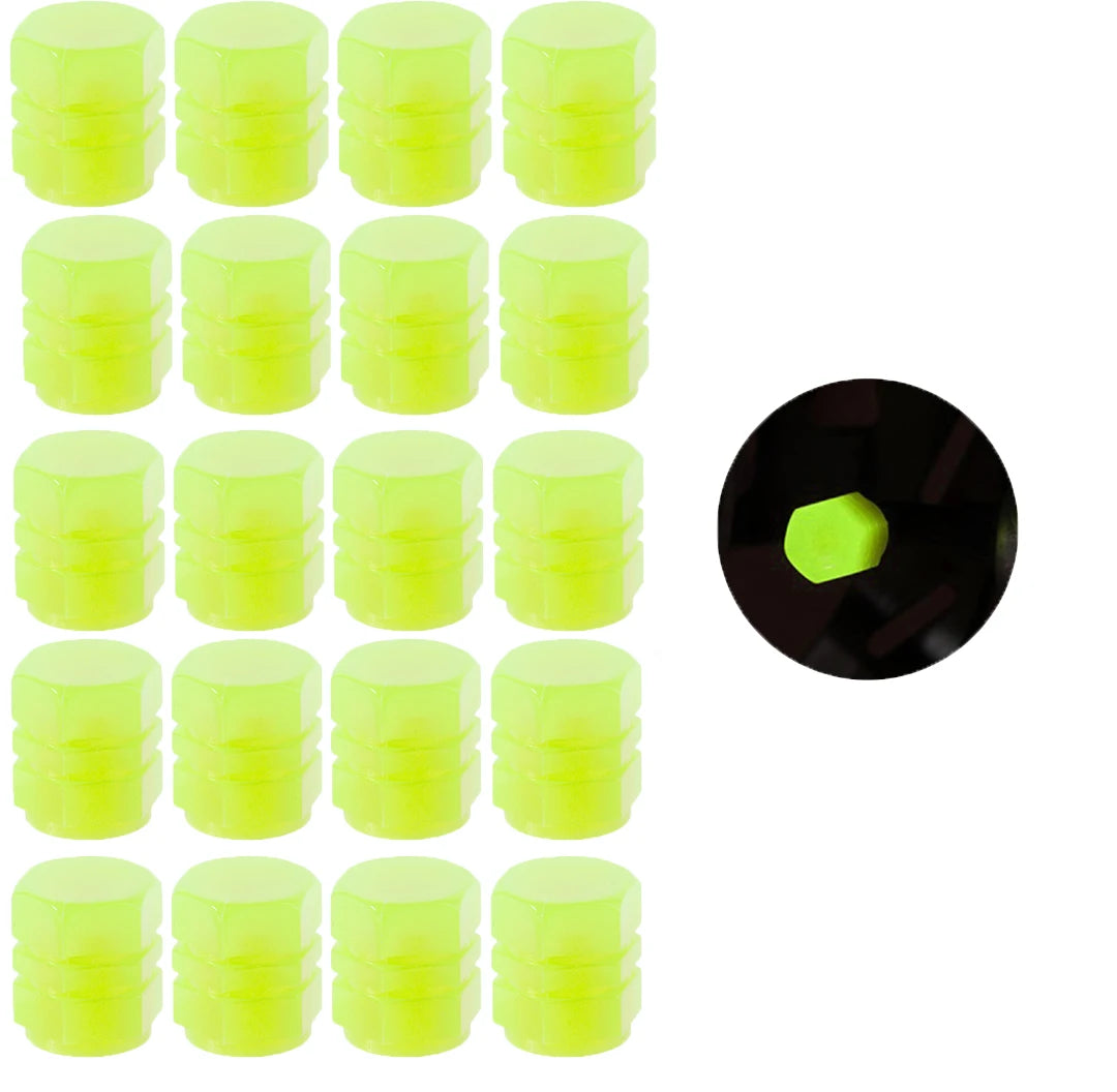 Glow Valve Cap Yellow Green Luminous Tire Valve Cap Car Motorcycle Bike Wheel Hub Glowing Dustproof Tyre Rim Decorative Cover