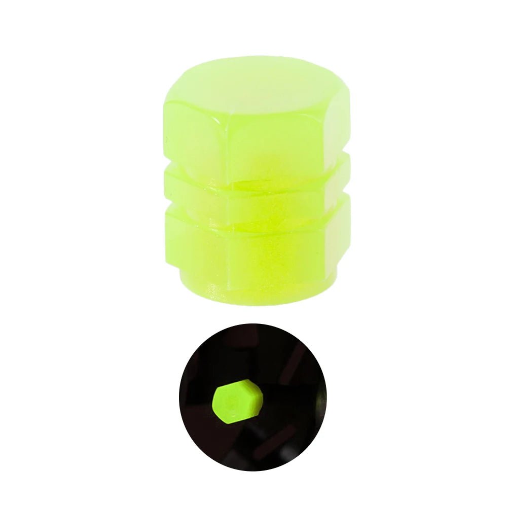 Glow Valve Cap Yellow Green Luminous Tire Valve Cap Car Motorcycle Bike Wheel Hub Glowing Dustproof Tyre Rim Decorative Cover - All in One