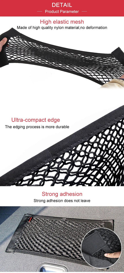 Car Back Rear Mesh Trunk Seat Elastic String Net Magic Sticker Universal Storage Bag Pocket Cage Auto Organizer Seat Back Bag - All in One