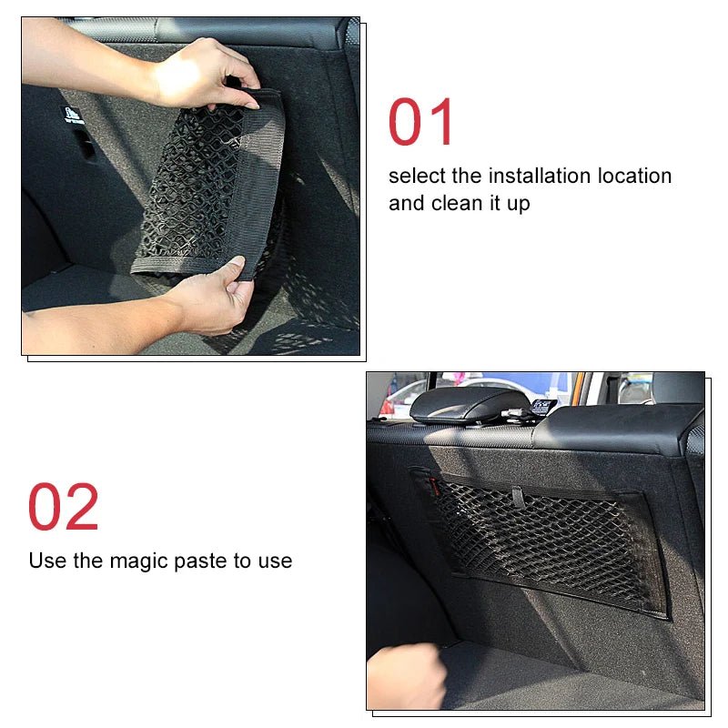 Car Back Rear Mesh Trunk Seat Elastic String Net Magic Sticker Universal Storage Bag Pocket Cage Auto Organizer Seat Back Bag - All in One