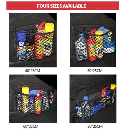 Car Back Rear Mesh Trunk Seat Elastic String Net Magic Sticker Universal Storage Bag Pocket Cage Auto Organizer Seat Back Bag - All in One