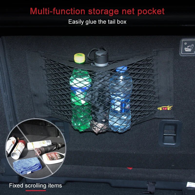 Car Back Rear Mesh Trunk Seat Elastic String Net Magic Sticker Universal Storage Bag Pocket Cage Auto Organizer Seat Back Bag - All in 1