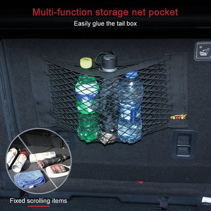Car Back Rear Mesh Trunk Seat Elastic String Net Magic Sticker Universal Storage Bag Pocket Cage Auto Organizer Seat Back Bag - All in 1