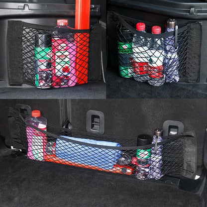 Car Back Rear Mesh Trunk Seat Elastic String Net Magic Sticker Universal Storage Bag Pocket Cage Auto Organizer Seat Back Bag - All in 1