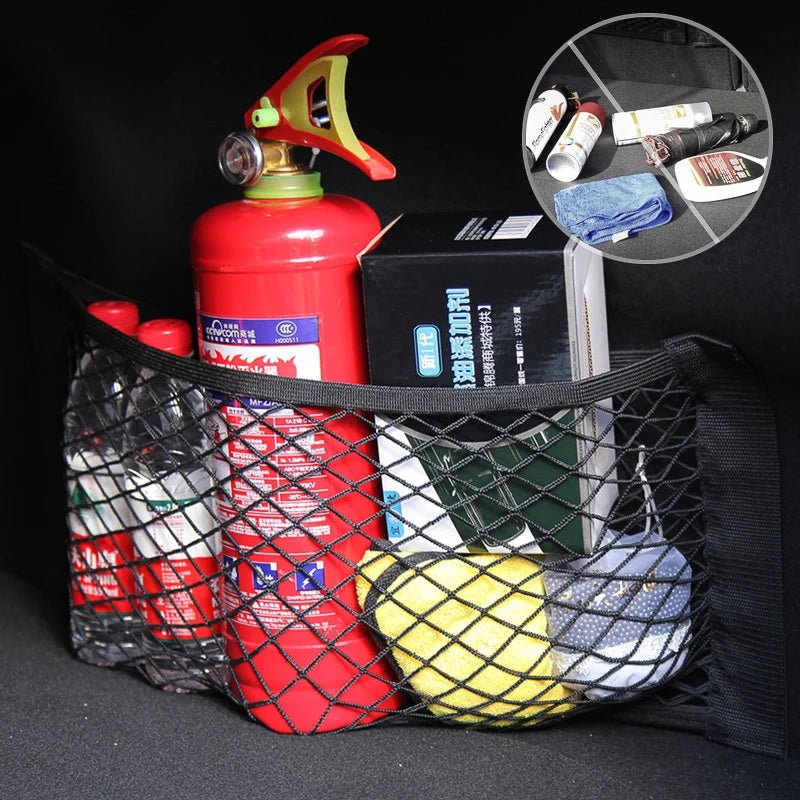 Car Back Rear Mesh Trunk Seat Elastic String Net Magic Sticker Universal Storage Bag Pocket Cage Auto Organizer Seat Back Bag - All in One