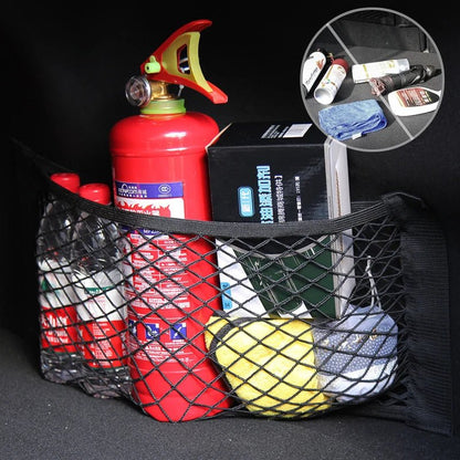 Car Back Rear Mesh Trunk Seat Elastic String Net Magic Sticker Universal Storage Bag Pocket Cage Auto Organizer Seat Back Bag - All in One