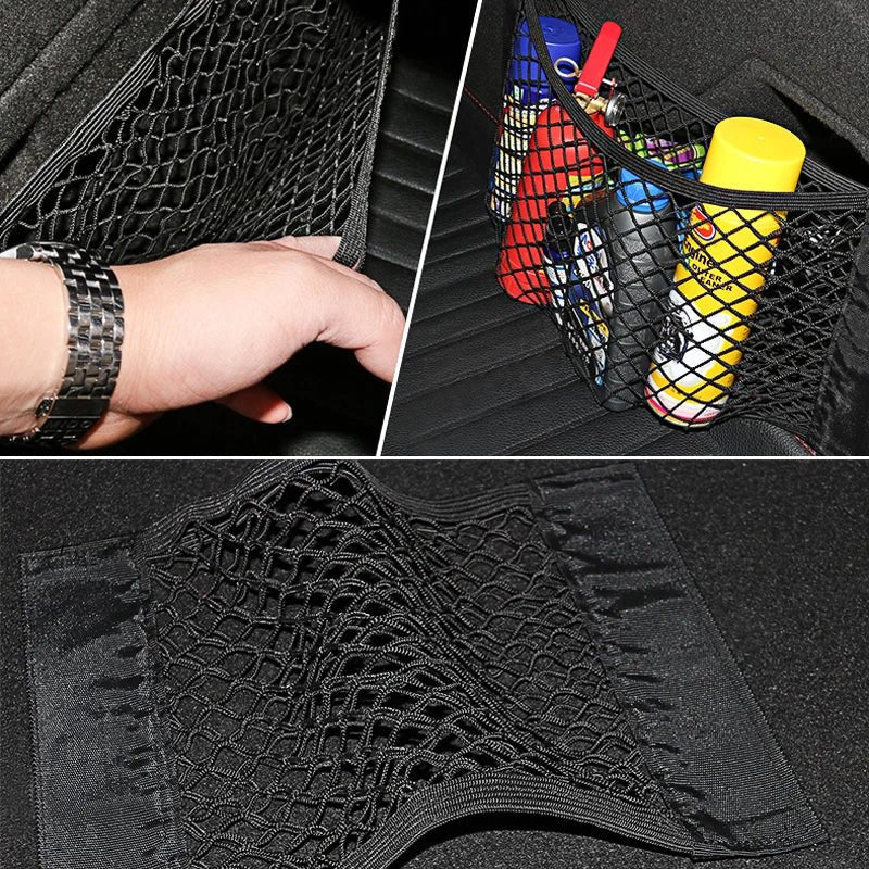 Car Back Rear Mesh Trunk Seat Elastic String Net Magic Sticker Universal Storage Bag Pocket Cage Auto Organizer Seat Back Bag - All in 1