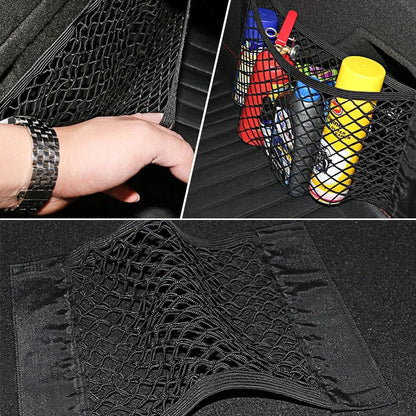 Car Back Rear Mesh Trunk Seat Elastic String Net Magic Sticker Universal Storage Bag Pocket Cage Auto Organizer Seat Back Bag - All in 1