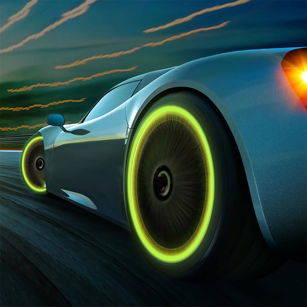 Glow Valve Cap Yellow Green Luminous Tire Valve Cap Car Motorcycle Bike Wheel Hub Glowing Dustproof Tyre Rim Decorative Cover - All in 1