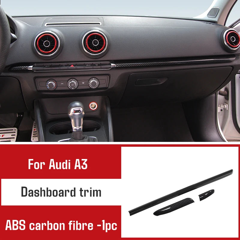For Audi A3 2014-2020 Carbon Fibre Interior Decorative Mouldings Gear Lever Collar Console Dashboard Armrest Cover Pad Shell