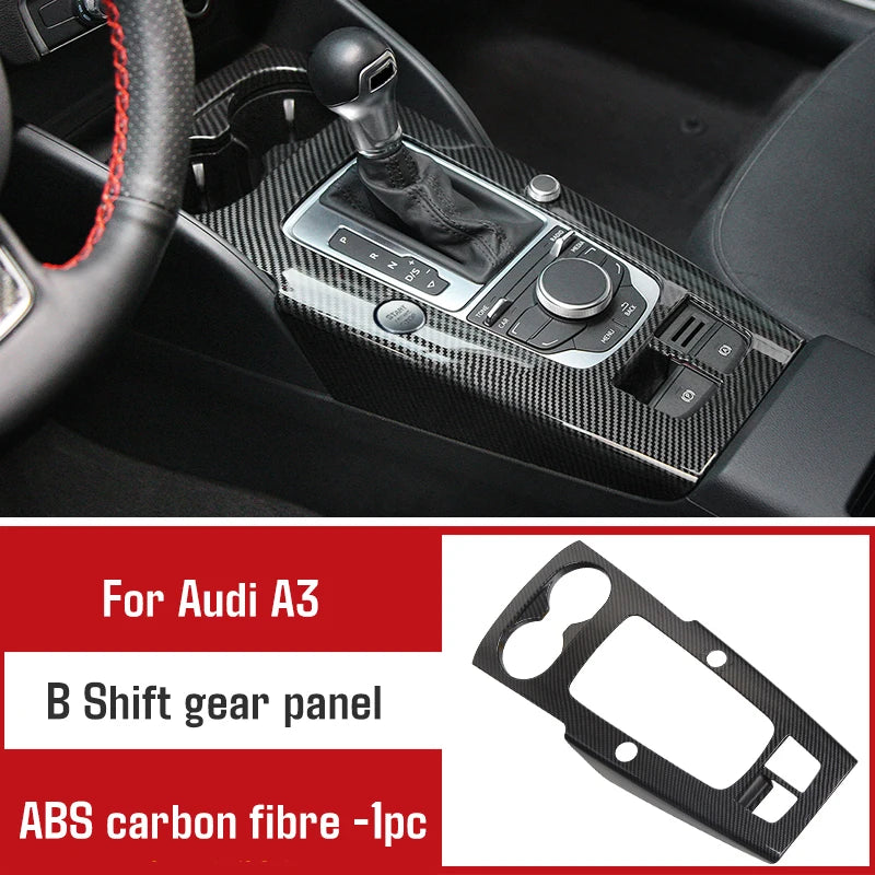 For Audi A3 2014-2020 Carbon Fibre Interior Decorative Mouldings Gear Lever Collar Console Dashboard Armrest Cover Pad Shell