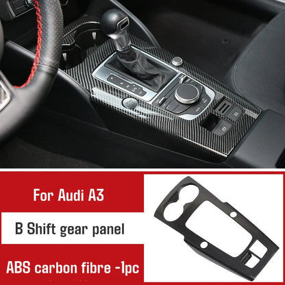 For Audi A3 2014-2020 Carbon Fibre Interior Decorative Mouldings Gear Lever Collar Console Dashboard Armrest Cover Pad Shell