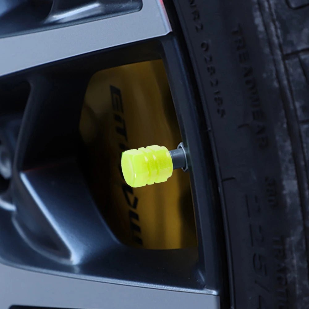 Glow Valve Cap Yellow Green Luminous Tire Valve Cap Car Motorcycle Bike Wheel Hub Glowing Dustproof Tyre Rim Decorative Cover - All in 1