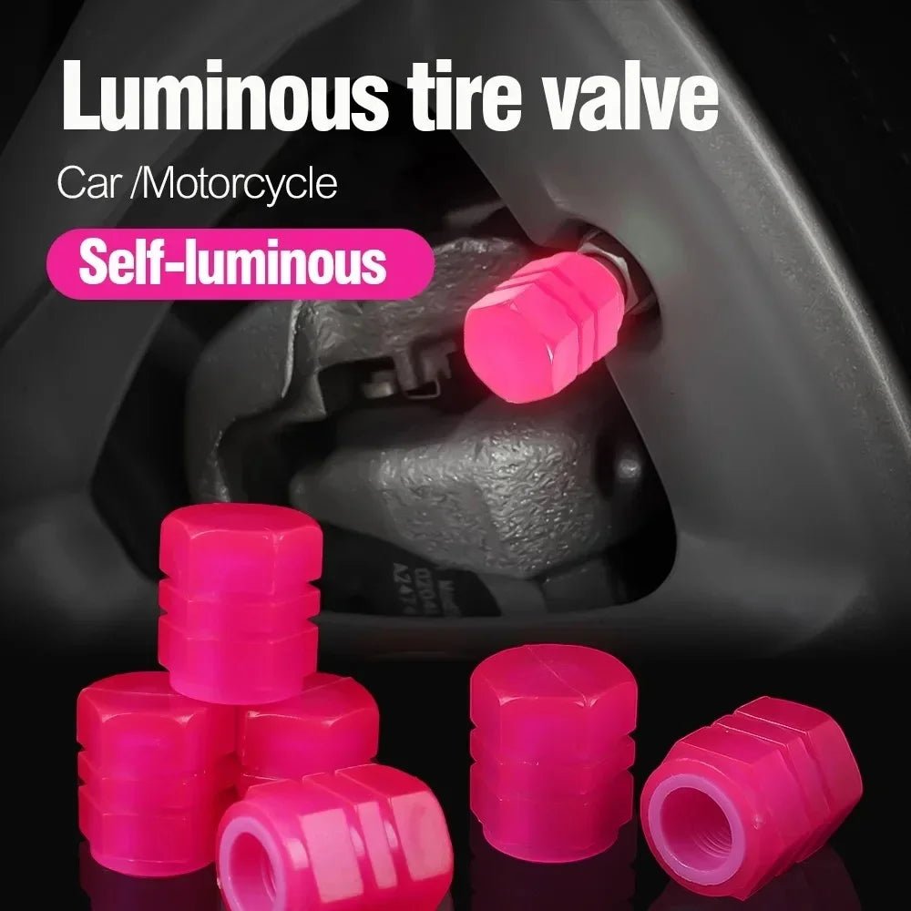 4/20PCS Luminous Tire Valve Caps Motorcycle Bike Wheel Nozzle Dustproof Tyre Valve Stem Fluorescent Night Glowing Car Decor - All in 1