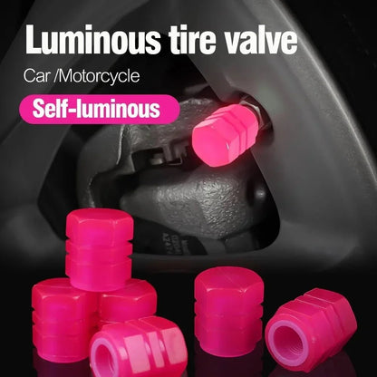 4/20PCS Luminous Tire Valve Caps Motorcycle Bike Wheel Nozzle Dustproof Tyre Valve Stem Fluorescent Night Glowing Car Decor - All in 1