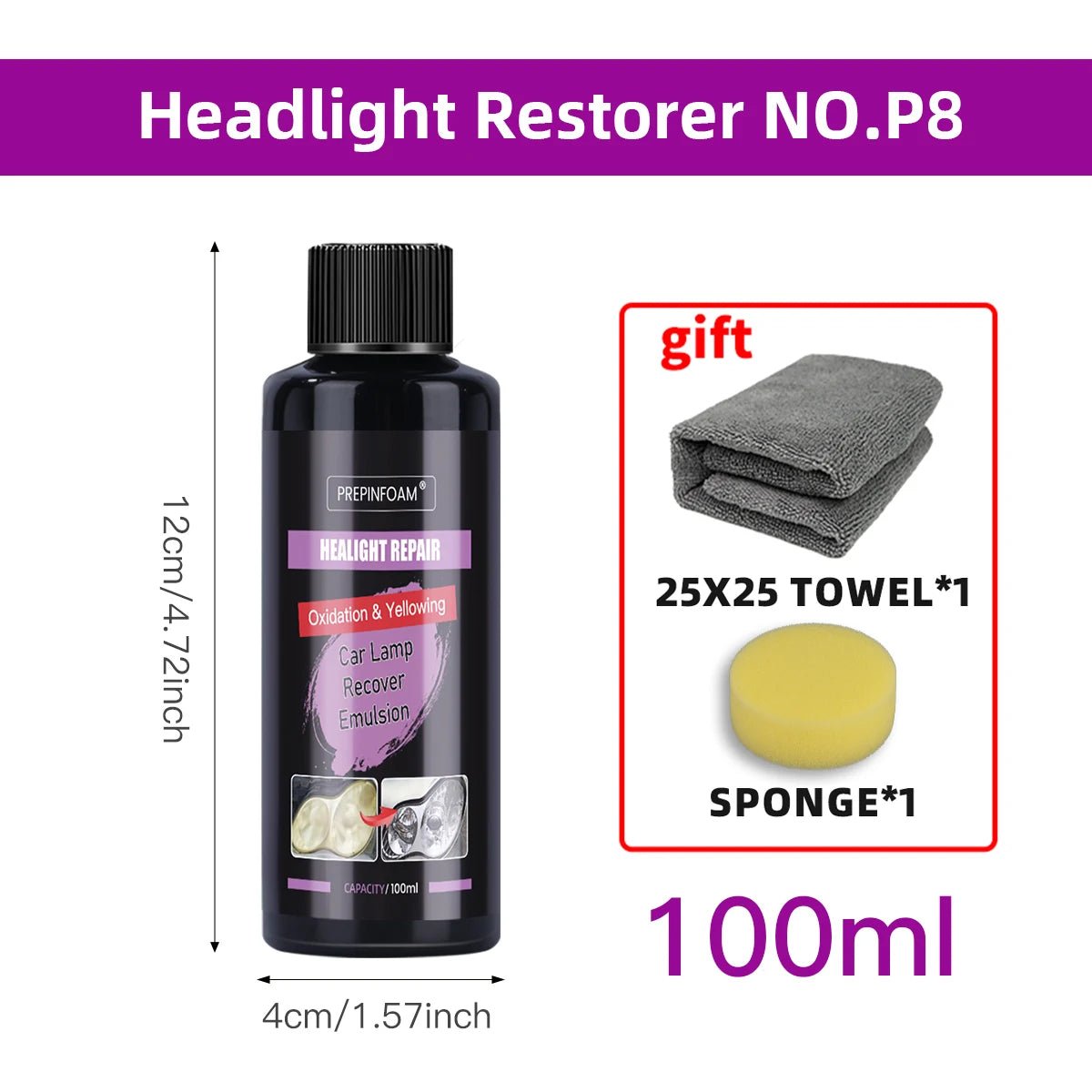 Car Headlight Restoration Polishing Kits Headlamp Repair Cleaning Paste Remove Oxidation Headlight Polish Liquid - All in 1