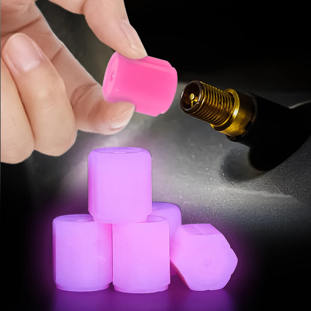 Fluorescent Pink Valve Cap Car Tire Valve Stem Caps for Bike Motorcycle Luminous Wheel Tire Protective Cover 5 Styles
