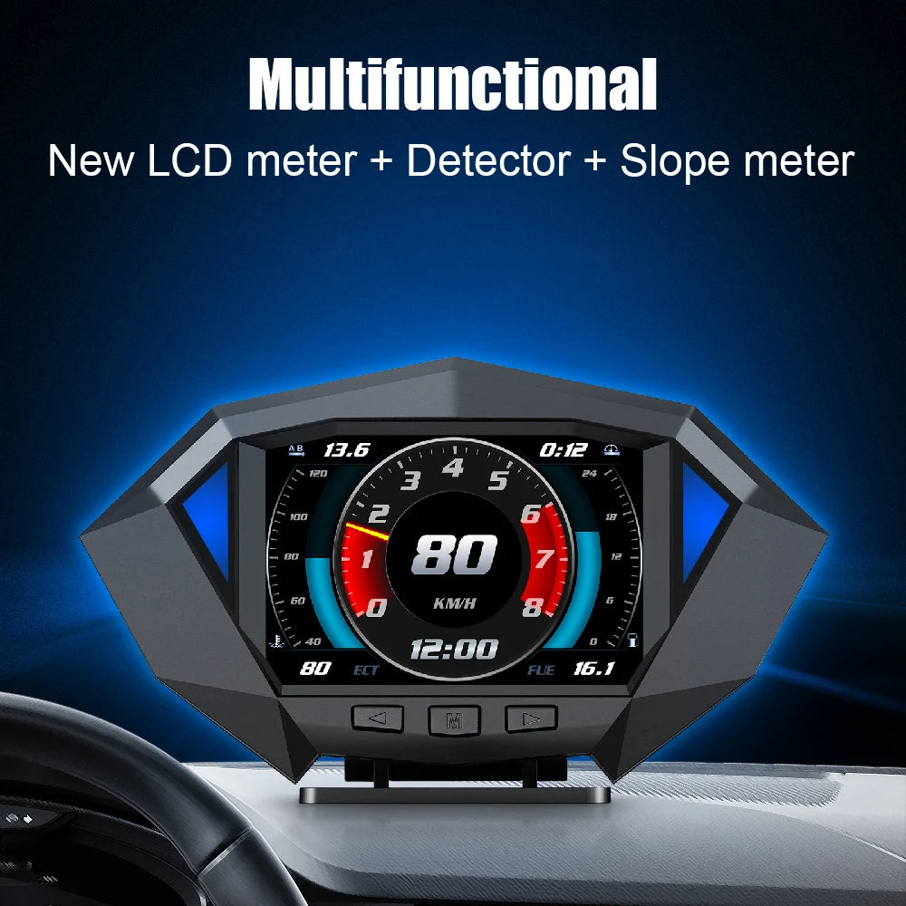 P1 Digital HUD Car Head Up Display On Board Computer Clock Slope Meter GPS Speedometer OBD2 Diagnostic Tools Instrument Cluster