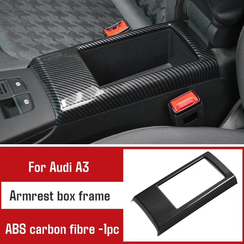 For Audi A3 2014-2020 Carbon Fibre Interior Decorative Mouldings Gear Lever Collar Console Dashboard Armrest Cover Pad Shell