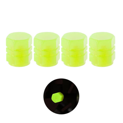 Glow Valve Cap Yellow Green Luminous Tire Valve Cap Car Motorcycle Bike Wheel Hub Glowing Dustproof Tyre Rim Decorative Cover - All in 1