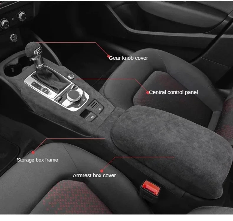 For Audi A3 A3L S3 2014 2015 2016 2017 2018 2019 2020 Alcantara Overlay Cover Car Gearshift Panel Armrest Box Frame Shell - All in One