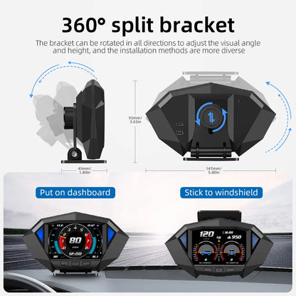 P1 Digital HUD Car Head Up Display On Board Computer Clock Slope Meter GPS Speedometer OBD2 Diagnostic Tools Instrument Cluster