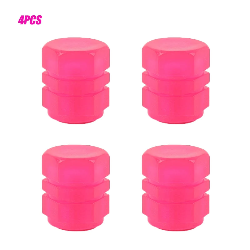 Fluorescent Pink Valve Cap Car Tire Valve Stem Caps for Bike Motorcycle Luminous Wheel Tire Protective Cover 5 Styles