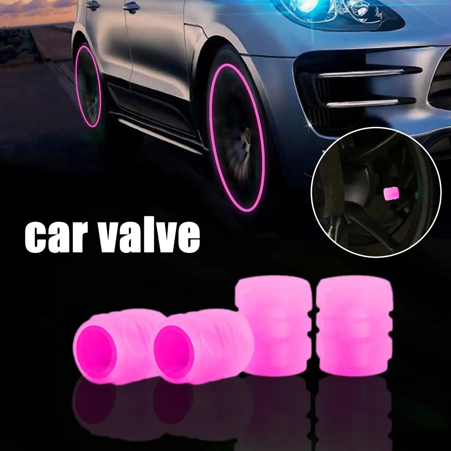 Fluorescent Pink Valve Cap Car Tire Valve Stem Caps for Bike Motorcycle Luminous Wheel Tire Protective Cover 5 Styles