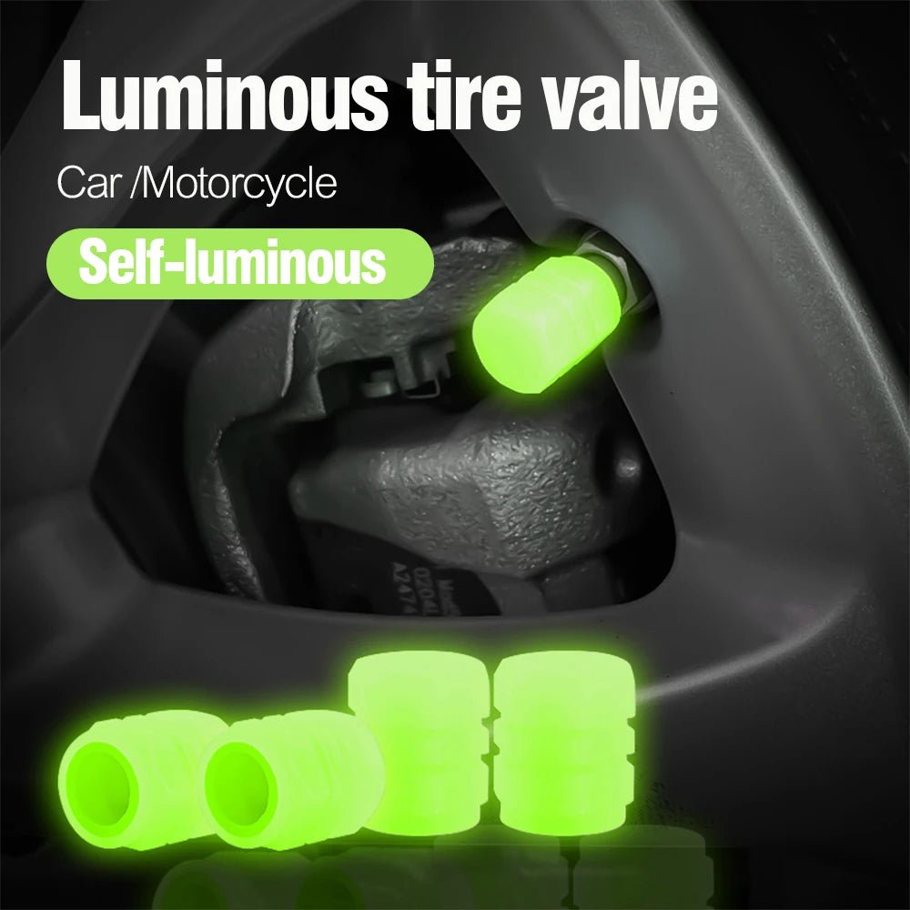 Glow Valve Cap Yellow Green Luminous Tire Valve Cap Car Motorcycle Bike Wheel Hub Glowing Dustproof Tyre Rim Decorative Cover - All in 1