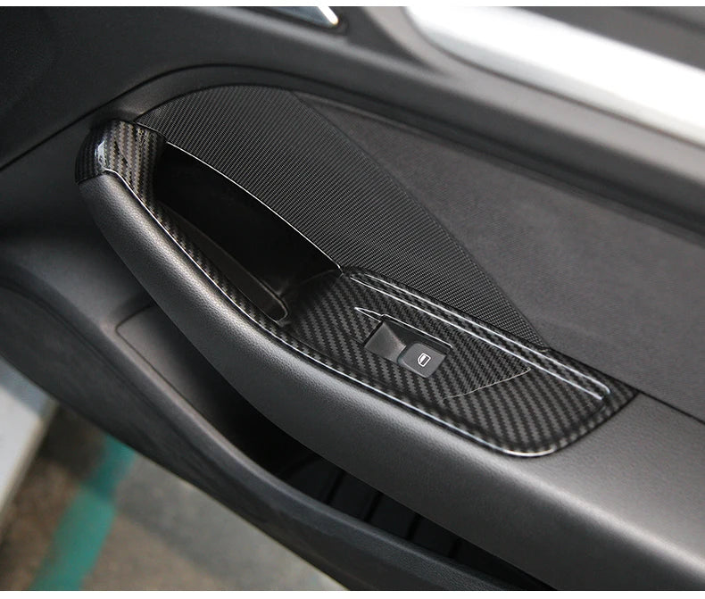 For Audi A3 2014-2020 Carbon Fibre Interior Decorative Mouldings Gear Lever Collar Console Dashboard Armrest Cover Pad Shell