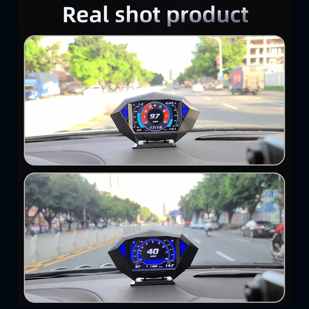 P1 Digital HUD Car Head Up Display On Board Computer Clock Slope Meter GPS Speedometer OBD2 Diagnostic Tools Instrument Cluster
