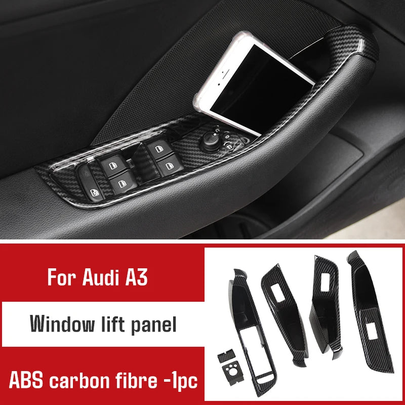 For Audi A3 2014-2020 Carbon Fibre Interior Decorative Mouldings Gear Lever Collar Console Dashboard Armrest Cover Pad Shell
