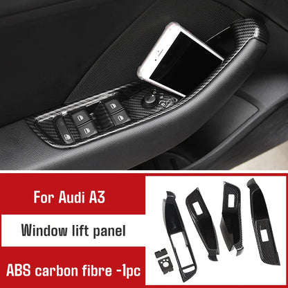 For Audi A3 2014-2020 Carbon Fibre Interior Decorative Mouldings Gear Lever Collar Console Dashboard Armrest Cover Pad Shell