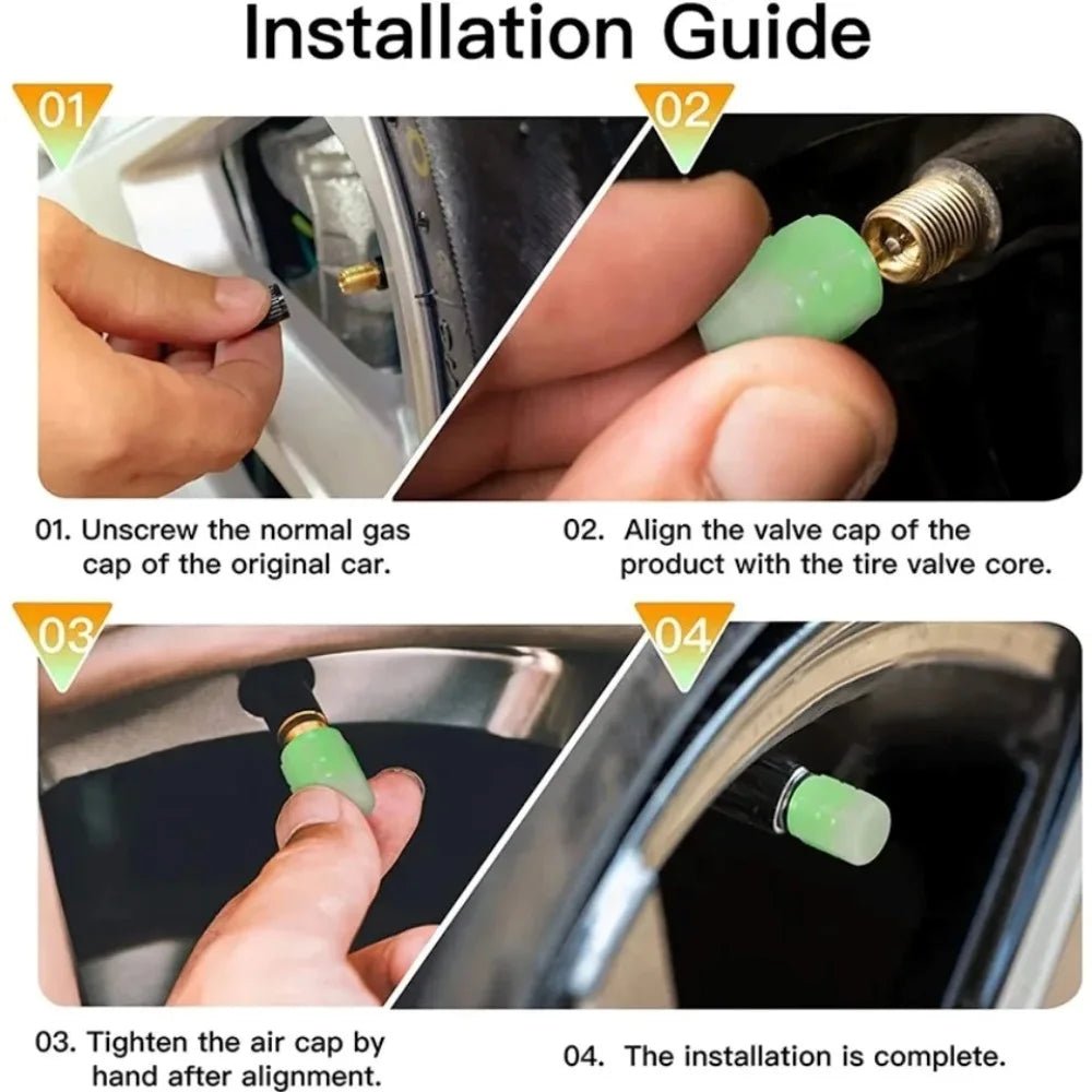 4/20PCS Luminous Tire Valve Caps Motorcycle Bike Wheel Nozzle Dustproof Tyre Valve Stem Fluorescent Night Glowing Car Decor - All in 1