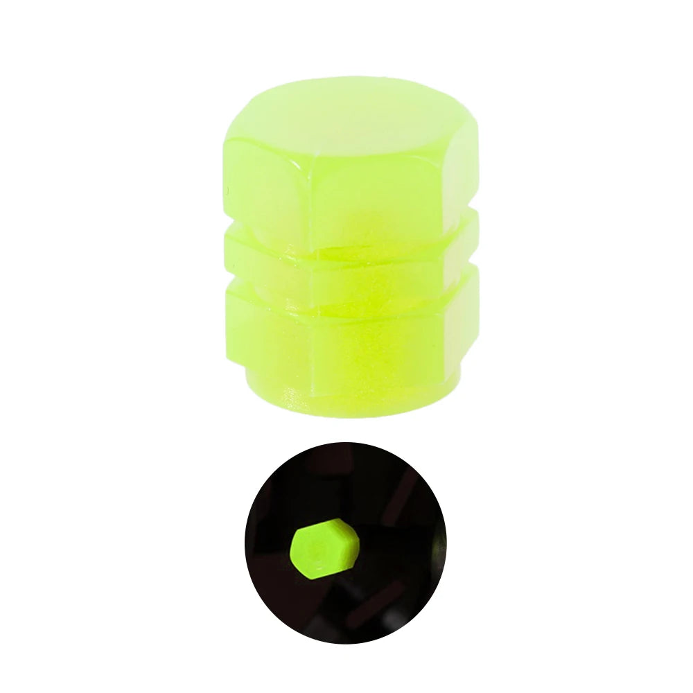 Glow Valve Cap Yellow Green Luminous Tire Valve Cap Car Motorcycle Bike Wheel Hub Glowing Dustproof Tyre Rim Decorative Cover