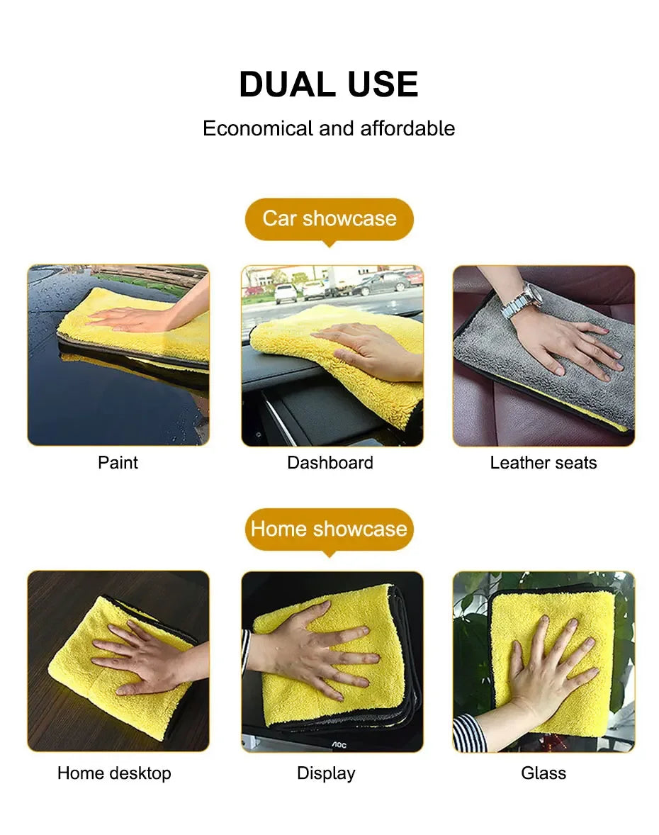 Microfiber Car Washing Towel 400GSM Double-Sided Coral Velvet Clean Towels High Water Absorption Car Wash Drying Cloth