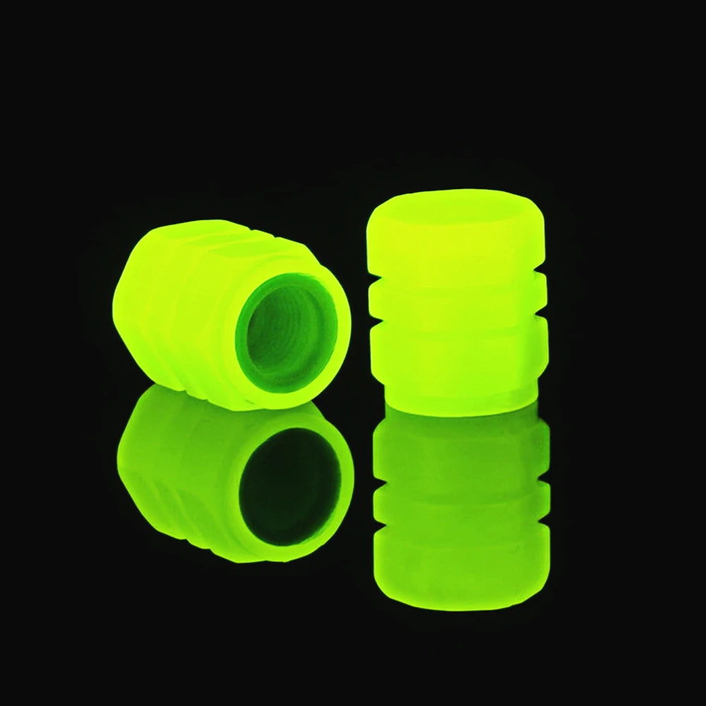 Glow Valve Cap Yellow Green Luminous Tire Valve Cap Car Motorcycle Bike Wheel Hub Glowing Dustproof Tyre Rim Decorative Cover