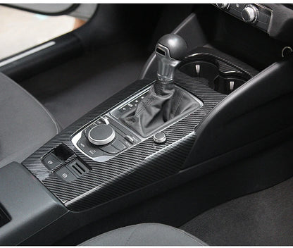 For Audi A3 2014-2020 Carbon Fibre Interior Decorative Mouldings Gear Lever Collar Console Dashboard Armrest Cover Pad Shell