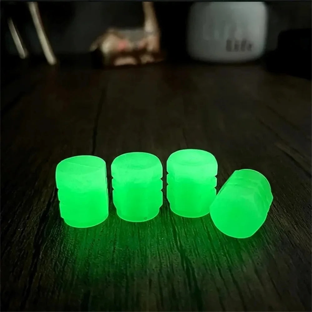 4/20PCS Luminous Tire Valve Caps Motorcycle Bike Wheel Nozzle Dustproof Tyre Valve Stem Fluorescent Night Glowing Car Decor