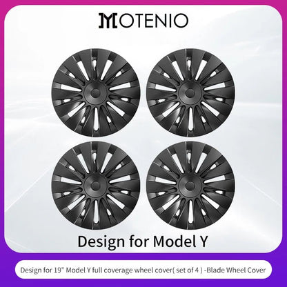 4PCS for Model Y 2020 - 2024 Vehicle Full Coverage Blade Wheel Cover Cap 19 Inch Hubcaps Replacement Accessories Design for Tesla - All in One