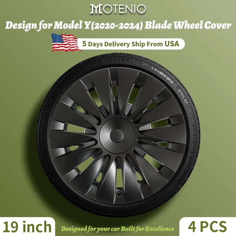 4PCS for Model Y 2020 - 2024 Vehicle Full Coverage Blade Wheel Cover Cap 19 Inch Hubcaps Replacement Accessories Design for Tesla - All in 1