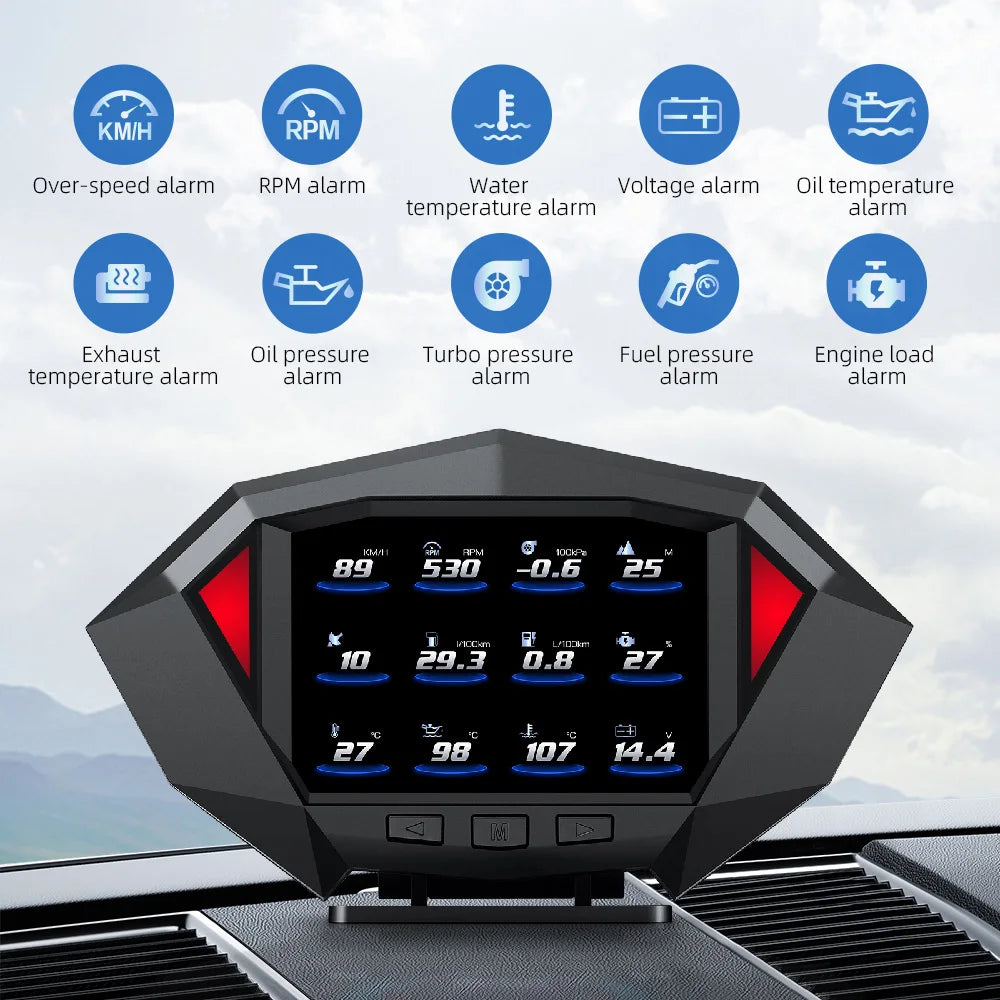 P1 Digital HUD Car Head Up Display On Board Computer Clock Slope Meter GPS Speedometer OBD2 Diagnostic Tools Instrument Cluster