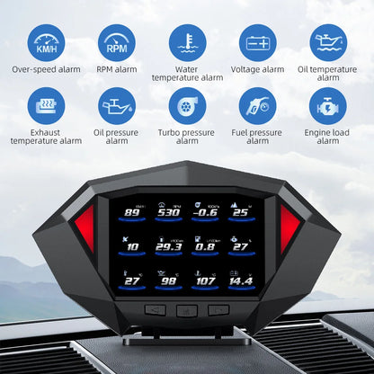 P1 Digital HUD Car Head Up Display On Board Computer Clock Slope Meter GPS Speedometer OBD2 Diagnostic Tools Instrument Cluster