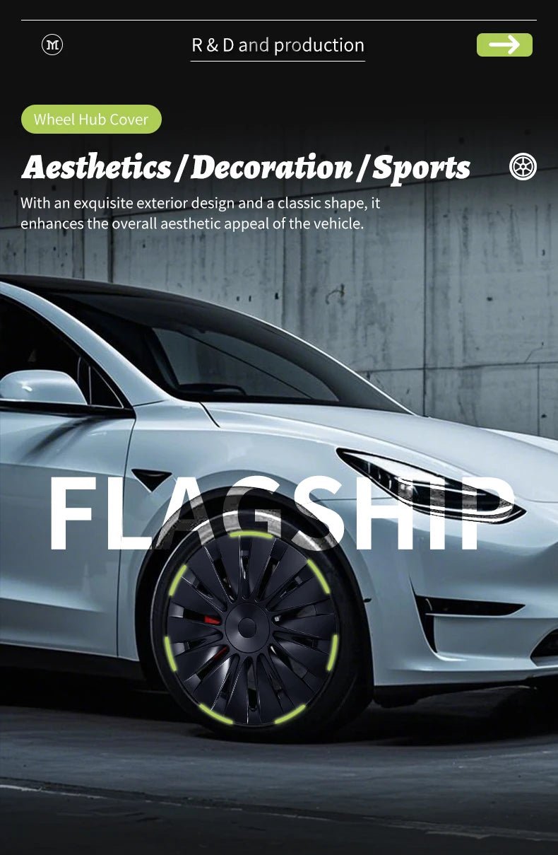 4PCS for Model Y 2020 - 2024 Vehicle Full Coverage Blade Wheel Cover Cap 19 Inch Hubcaps Replacement Accessories Design for Tesla - All in 1