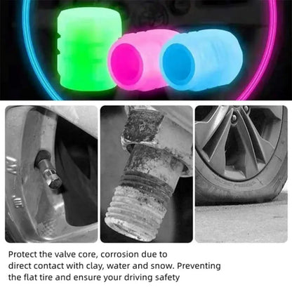 4/20PCS Luminous Tire Valve Caps Motorcycle Bike Wheel Nozzle Dustproof Tyre Valve Stem Fluorescent Night Glowing Car Decor - All in 1